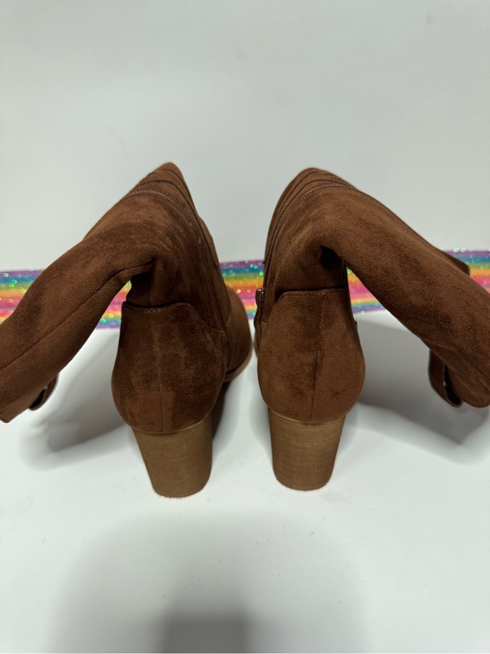 Women's Brown Suede Western Ankle Boots with Block Heel - Picture 7 of 9